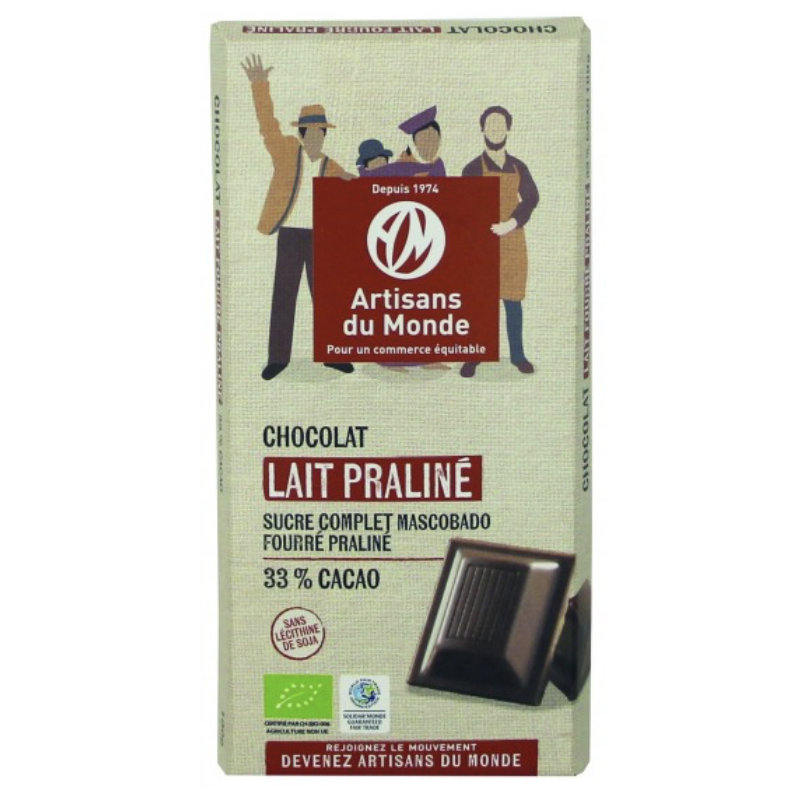Chocolat lait fourré, praliné –bio– 85 g