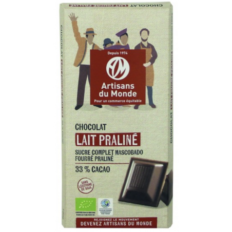 Chocolat lait fourré, praliné –bio– 85 g